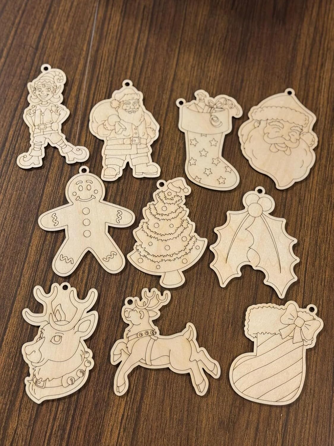 Pack of 10 Wooden Christmas Ornament Blanks | 4 Inch Unfinished Holiday Ornaments for Kids Crafts | DIY Paintable Xmas Tree Decorations | Wood Christmas Craft Kit